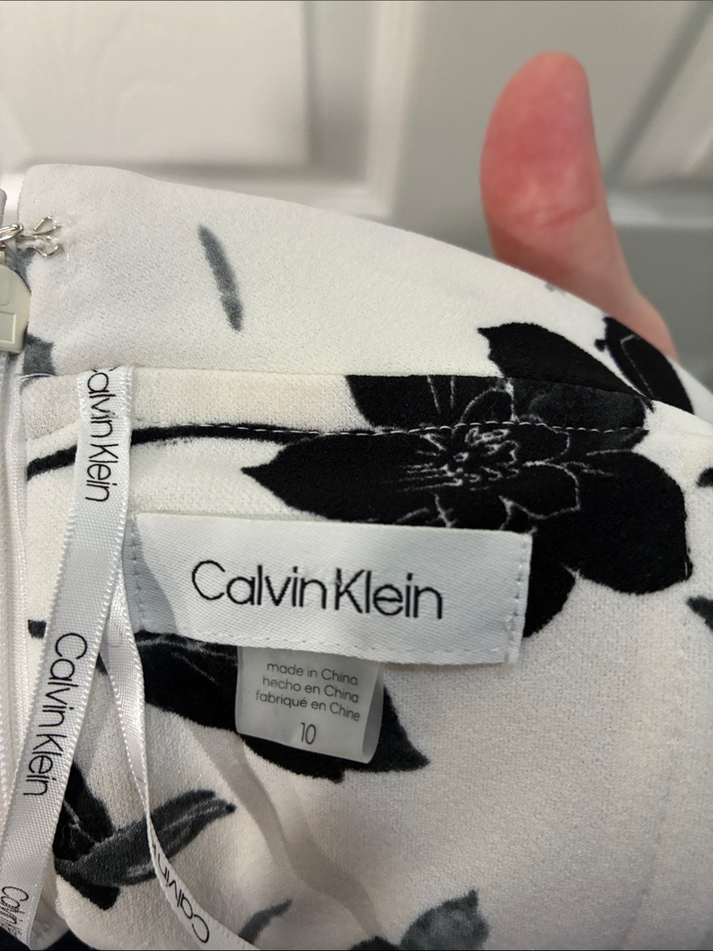 Calvin Klein Off-Shoulder White Dress with Black Floral Print - Picture 2 of 8